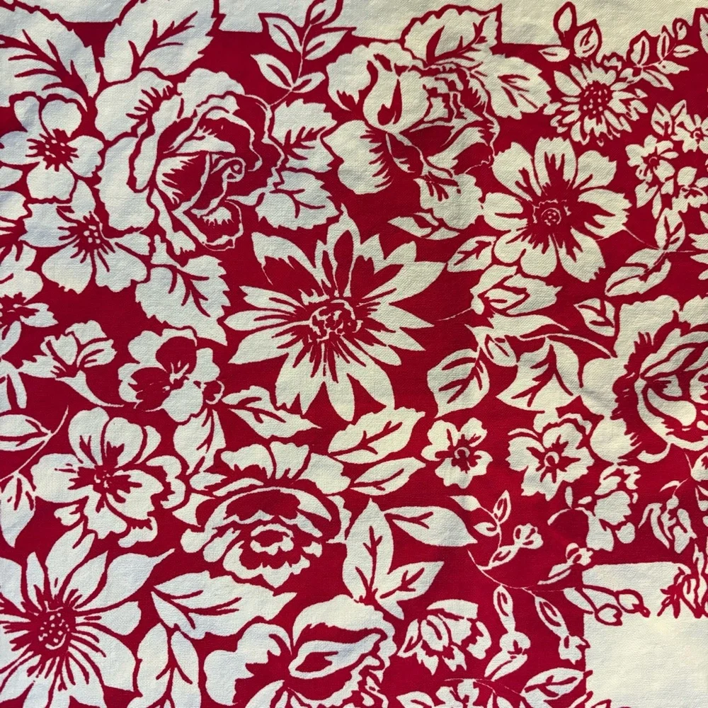 Vintage Mid Century Floral Tablecloth Red Blue 48x58 Cottagecore
